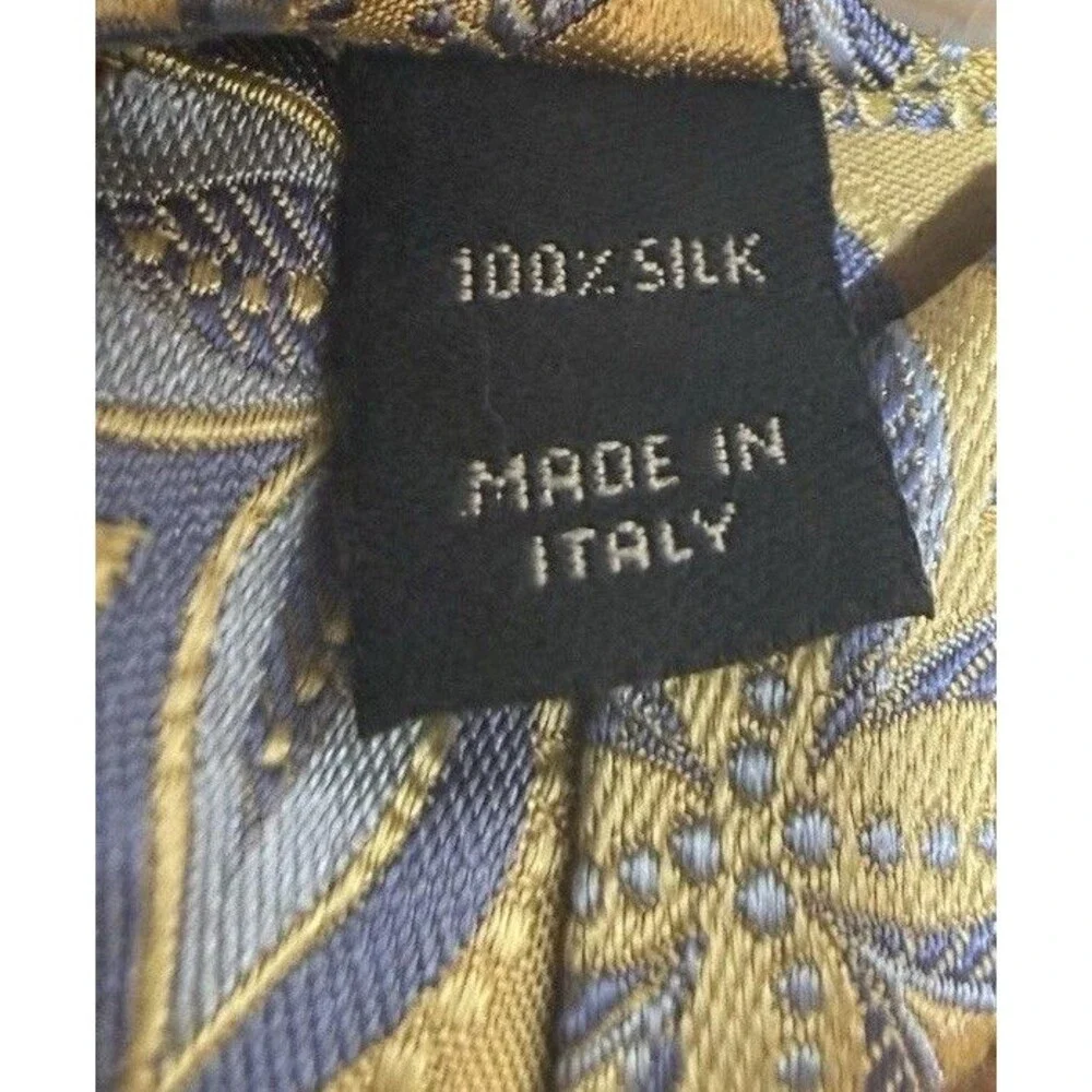 Jos A Bank Signature Collection Tie Gold Yellow Blue Floral Silk Made Italy 60”